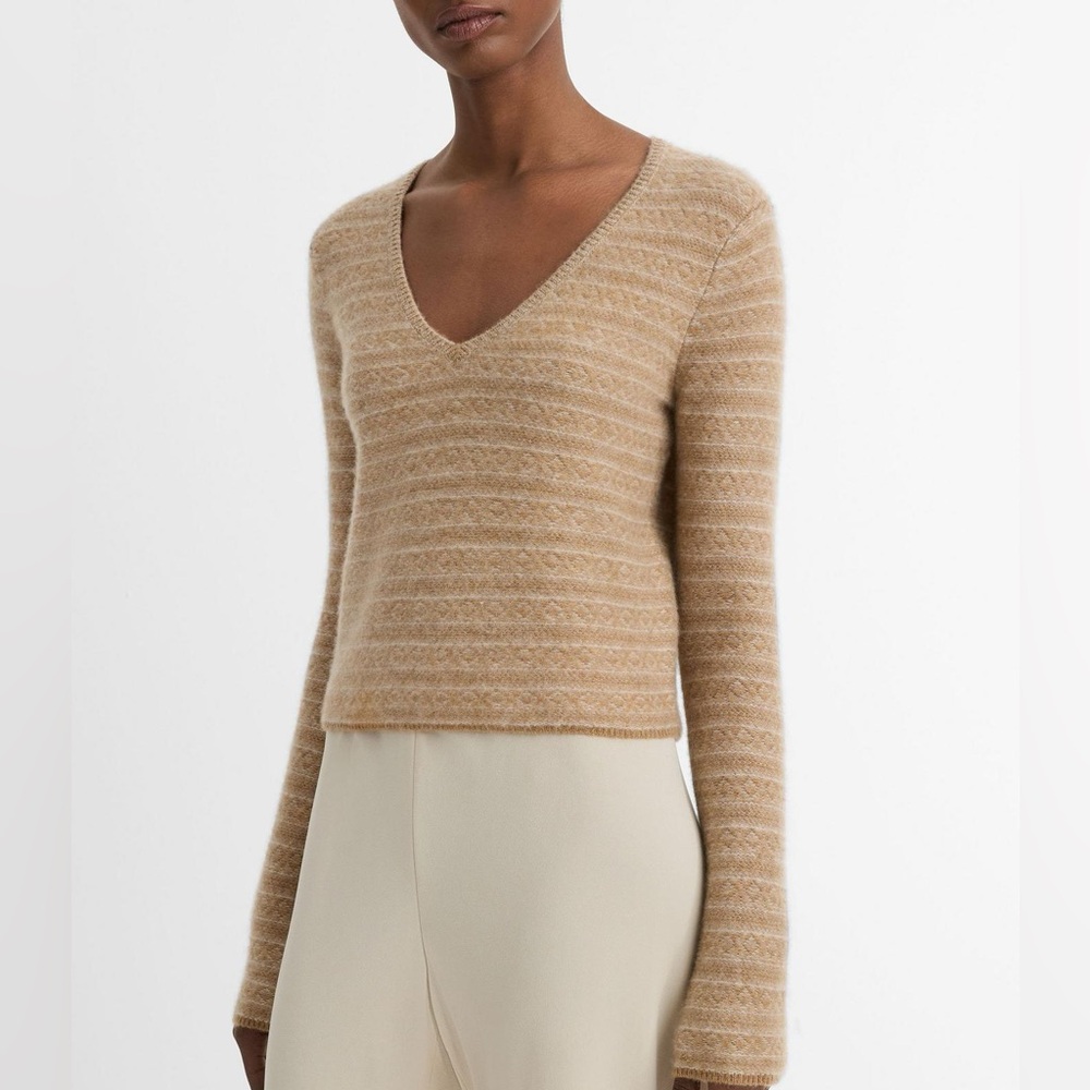 Fair Isle Cashmere V-Neck Sweater Medium
